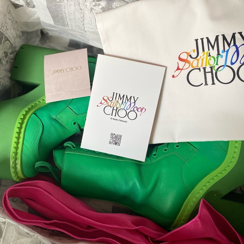 EUC JIMMY CHOO X Sailor Moon Sailor Jupiter Boot 120 In Jupiter Green 35 - Picture 12 of 14